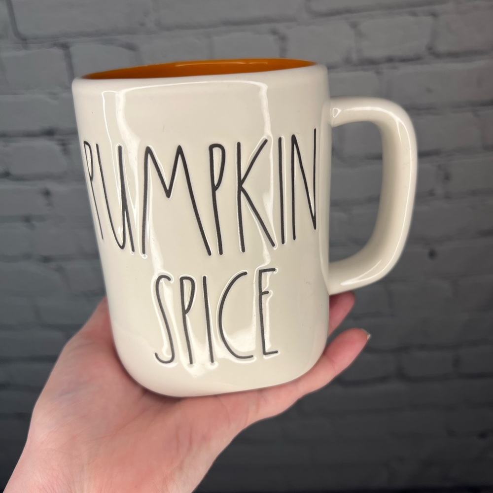 Rae Dunn Pumpkin Spice Heart‎ Mug Double Sided Farmhouse Fall Orange Inside NWT